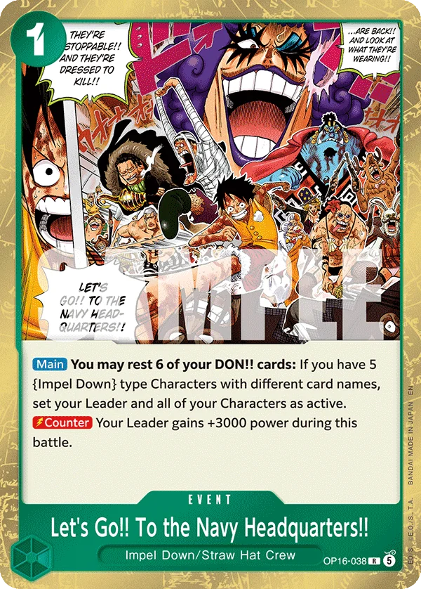 Let's Go!! To the Navy Headquarters!! card art (OP16-038), One Piece TCG OP-16