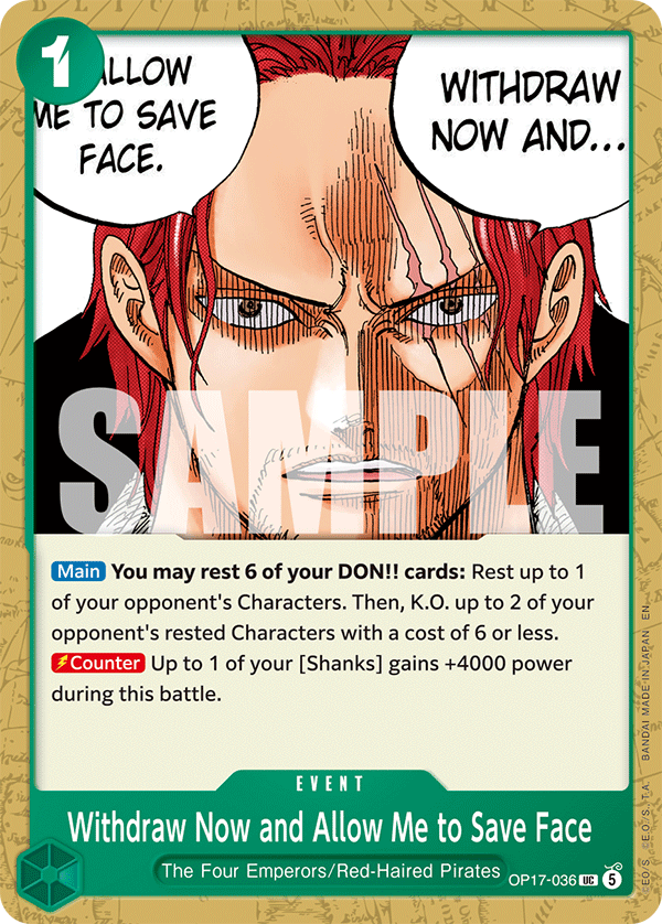 Withdraw Now and Allow Me to Save Face card art (OP17-036), One Piece TCG OP-17