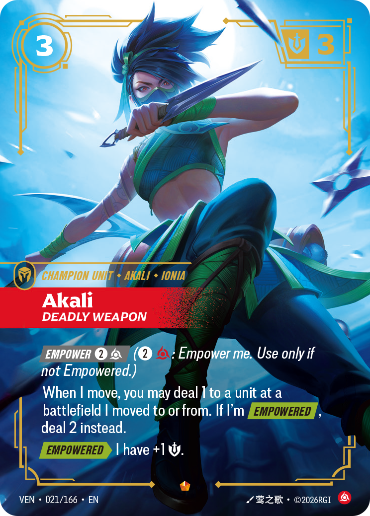 Akali - Deadly Weapon card art (VEN-021), Anime TCG VEN