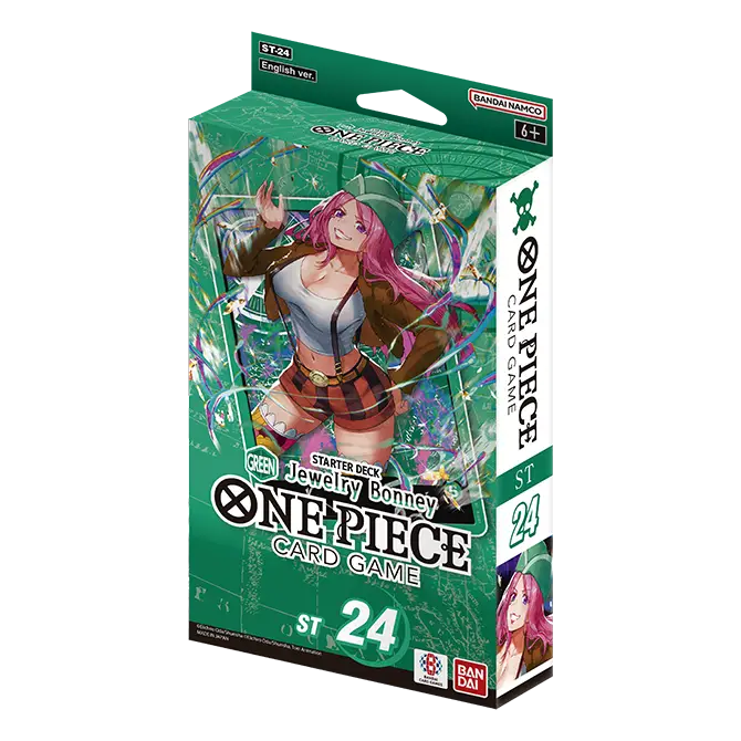 STARTER DECK GREEN Jewelry Bonney ST-24 box, Bonney in a green cap and brown jacket on a green cover