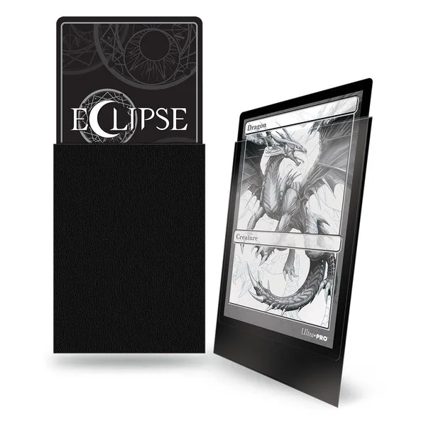 Ultra Pro Eclipse black sleeve with a card partially pulled out, showing the solid opaque black interior lining