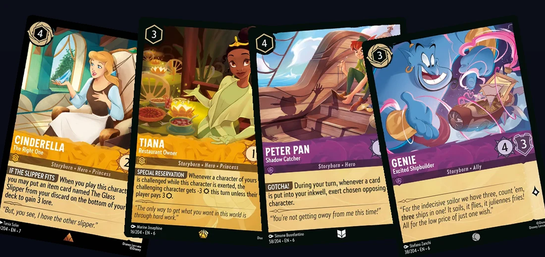 Disney Lorcana Amber and Emerald ink aggro deck showing fast lore rush characters from Wilds Unknown