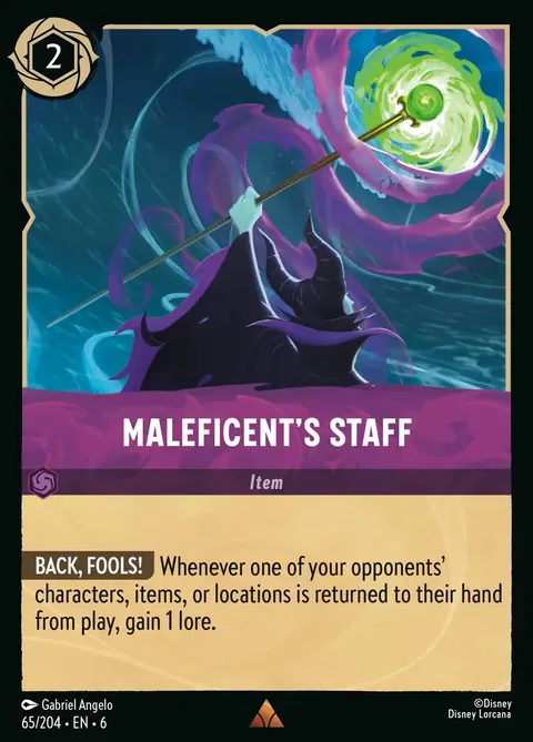 Maleficent's Staff Disney Lorcana card art showing the character in full illustration