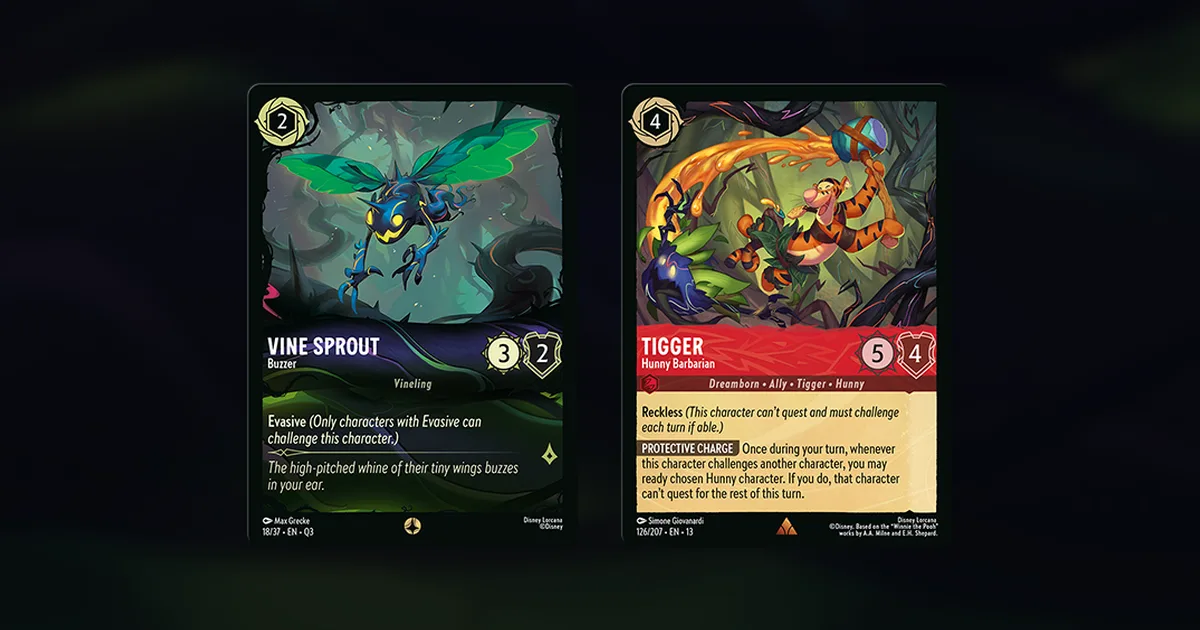 Official card images from the Great Hunny Rescue product page: Vine Sprout Buzzer and Tigger Hunny Barbarian