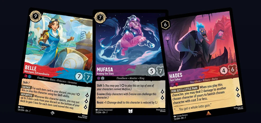 Lorcana Snow White deck board state with multiple Dwarf characters enabling the Dwarf-synergy lore engine