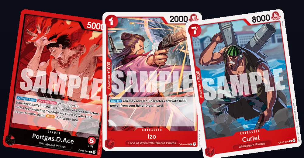 One Piece TCG leader cards, shown to contrast One Piece's leader-and-DON system with Lorcana's ink