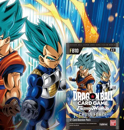 Dragon Ball Super Fusion World Cross Force booster box product layout showing sealed packs and display