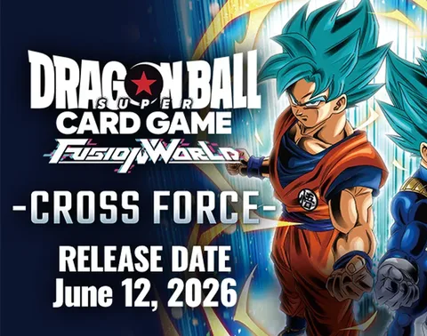Official Dragon Ball Super Card Game Fusion World Cross Force crop showing the logo, Goku, and the June 12, 2026 release date