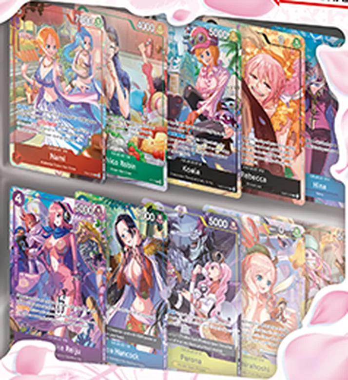 Close crop of the Gift Collection box window from Bandai's product image, showing two rows of heroine promo cards