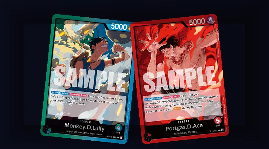 One Piece TCG leader cards Luffy and Ace set up to demonstrate the turn structure