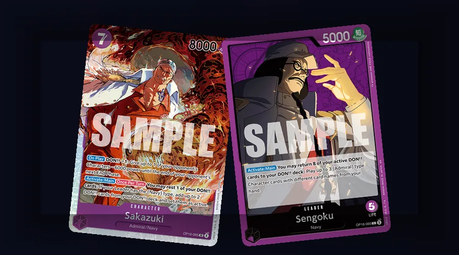 One Piece TCG chase card in a one-touch magnetic holder beside a side-loading binder for collection storage