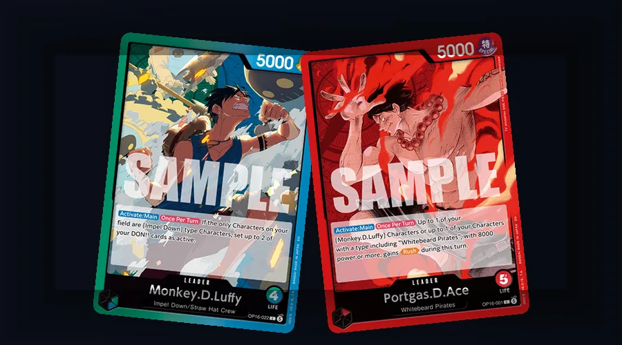 One Piece TCG Standard format legal card pool showing leaders from multiple sets including OP-16