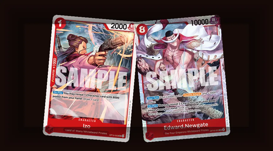Izo (OP16-002) and Whitebeard (OP16-003) fill the crew. Low-cost trigger and high-cost finisher.