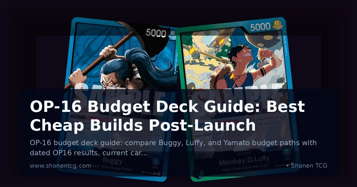 OP-16 Buggy and Monkey.D.Luffy Leader cards displayed side by side with their abilities visible
