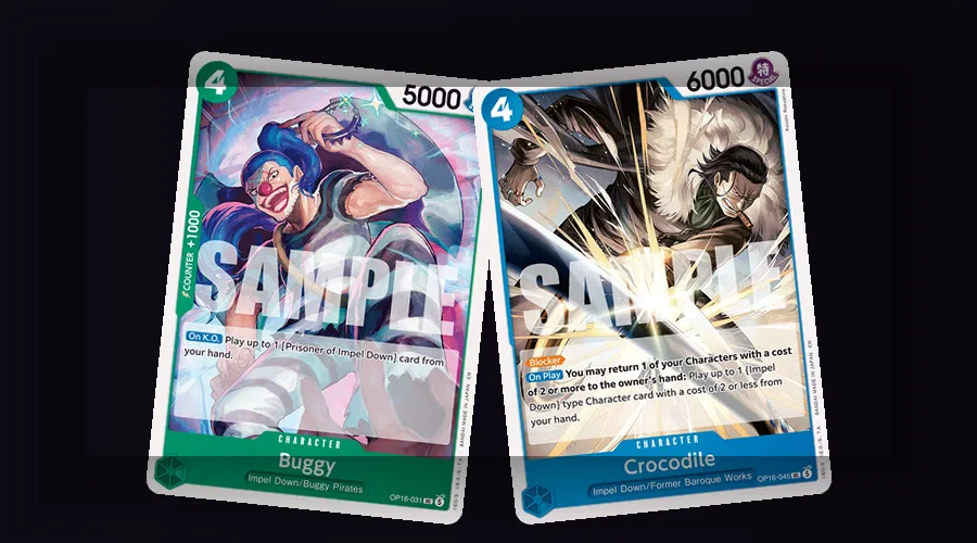 OP-16 Prisoner deck Characters Buggy and Crocodile that anchor the accessible Luffy and Buggy archetypes