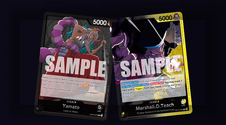 OP-16 and OP-15 leader cards compared side by side showing the powercreep from new mechanics