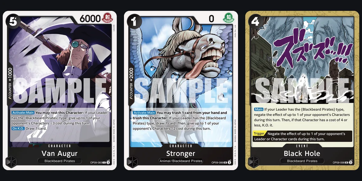 Van Augur OP09-083, Stronger OP09-089 and the Black Hole OP09-098 Event, the deck's cost-reduction and removal pieces