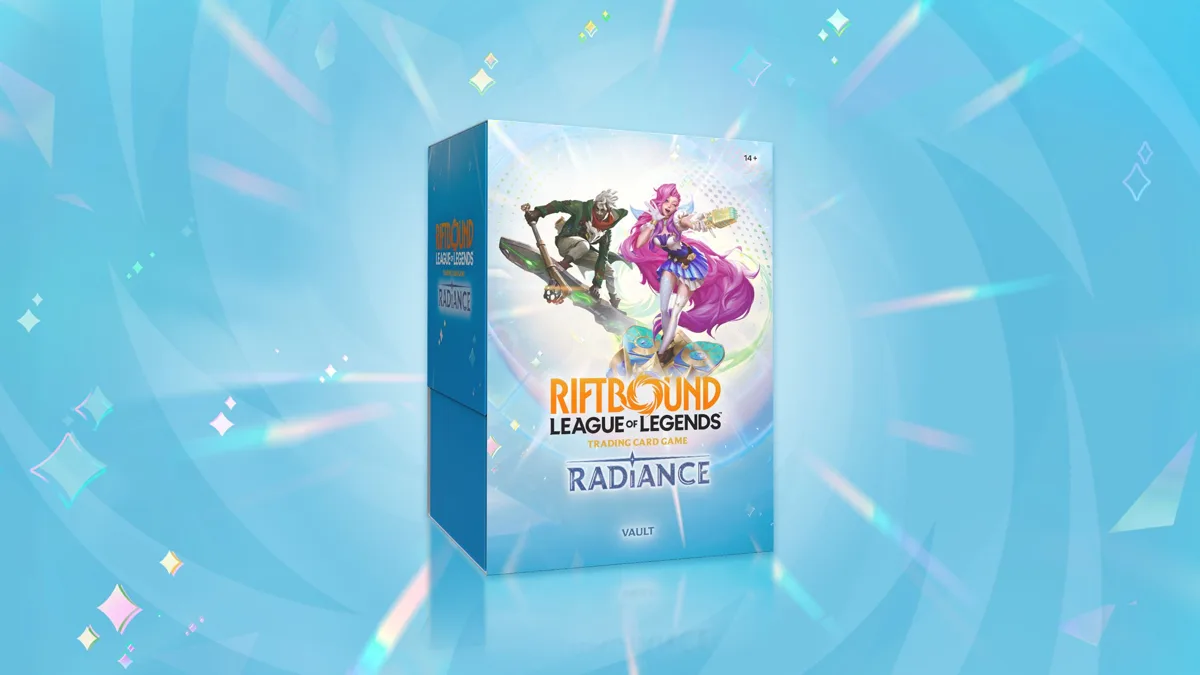 Riftbound Radiance Vault storage box with Ekko and Seraphine on the front