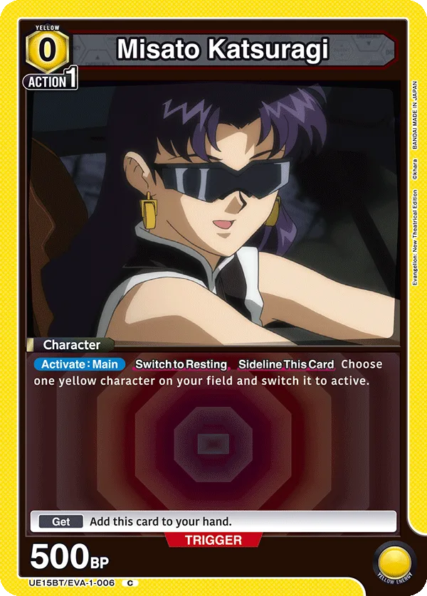 Misato Katsuragi, UE15BT/EVA-1-006, a 0-cost Yellow Character with an energy-recycling Activate:Main ability