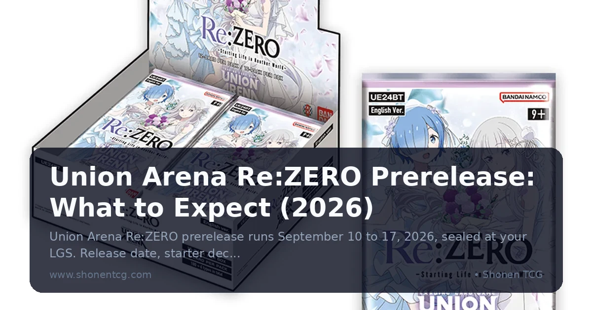 Official Union Arena Re:ZERO UE24BT booster box and pack art showing Rem and Emilia in original wedding dress illustrations