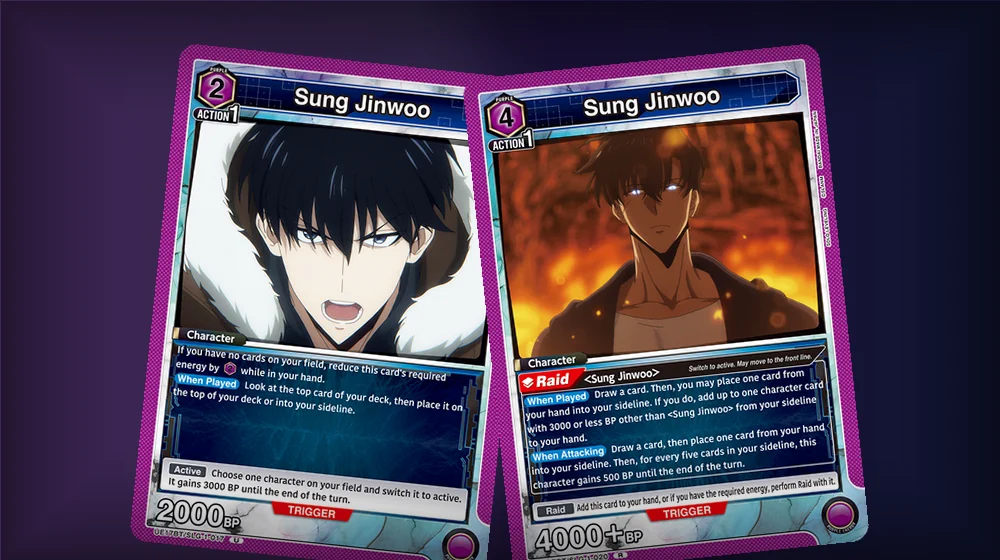 UE17BT/SLG-1-017 Sung Jinwoo and UE17BT/SLG-1-020 Sung Jinwoo, the early self-mill and Raid bridge cards